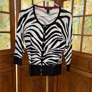 NWOT White House Black Market Zebra Pattern Embellished Cardigan Sz M